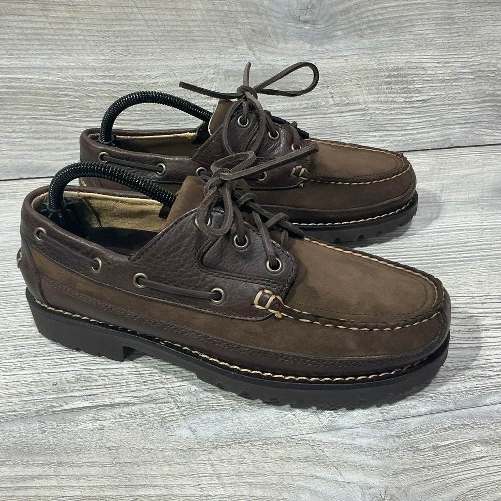 LL BEAN ALLAGASH Hand Sewn Bison Leather Loafer 301172 Men's Size 8 EE Wide NEW